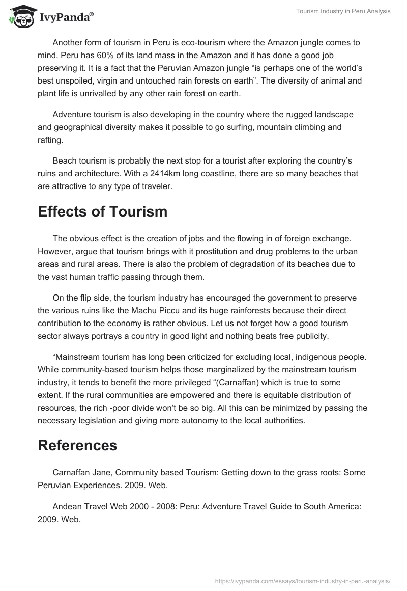 Tourism Industry in Peru Analysis. Page 2