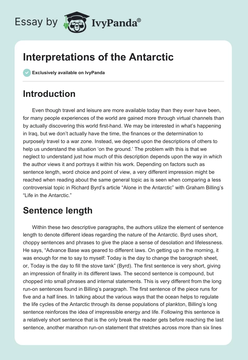 Interpretations of the Antarctic. Page 1