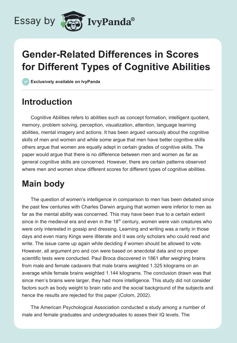 Gender-Related Differences in Scores for Different Types of Cognitive Abilities. Page 1