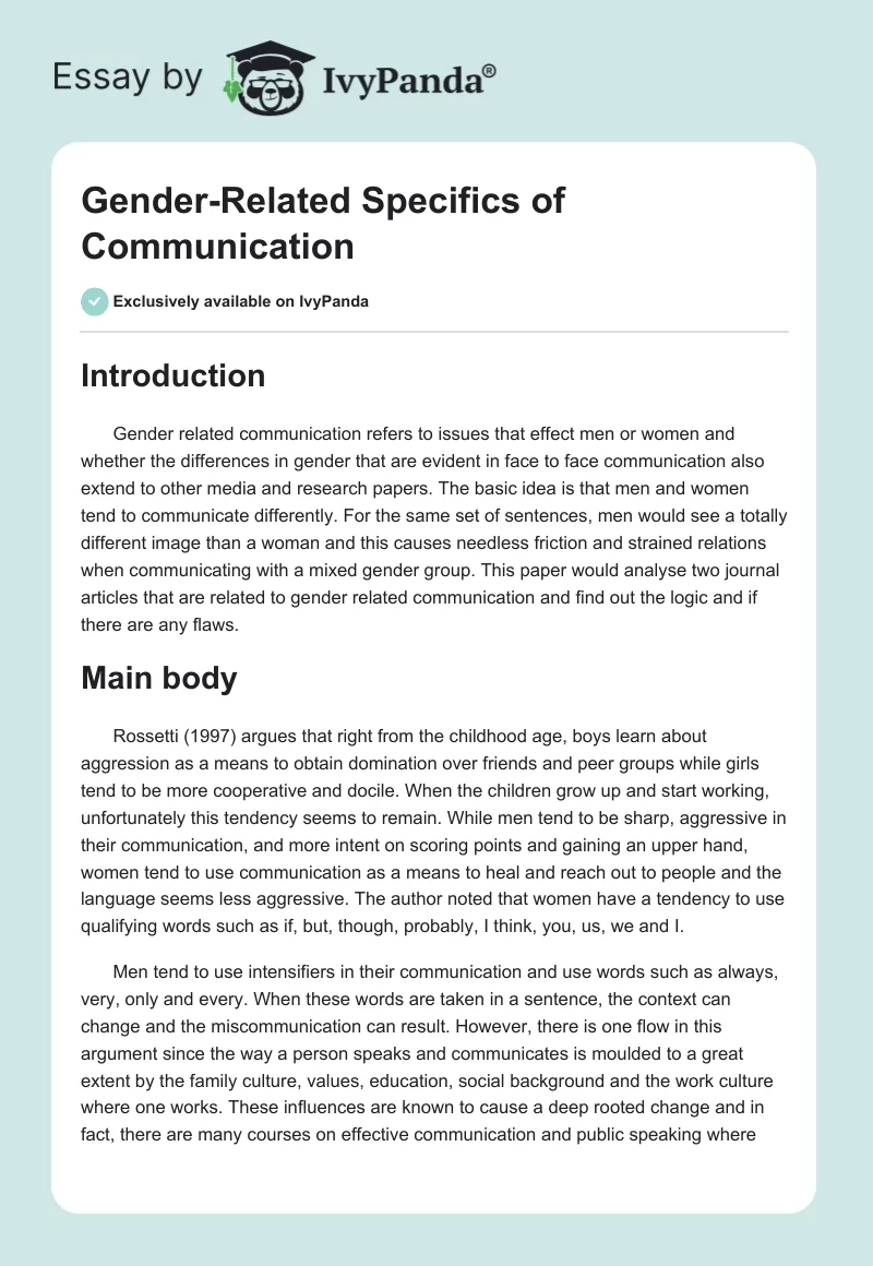 Gender-Related Specifics of Communication. Page 1