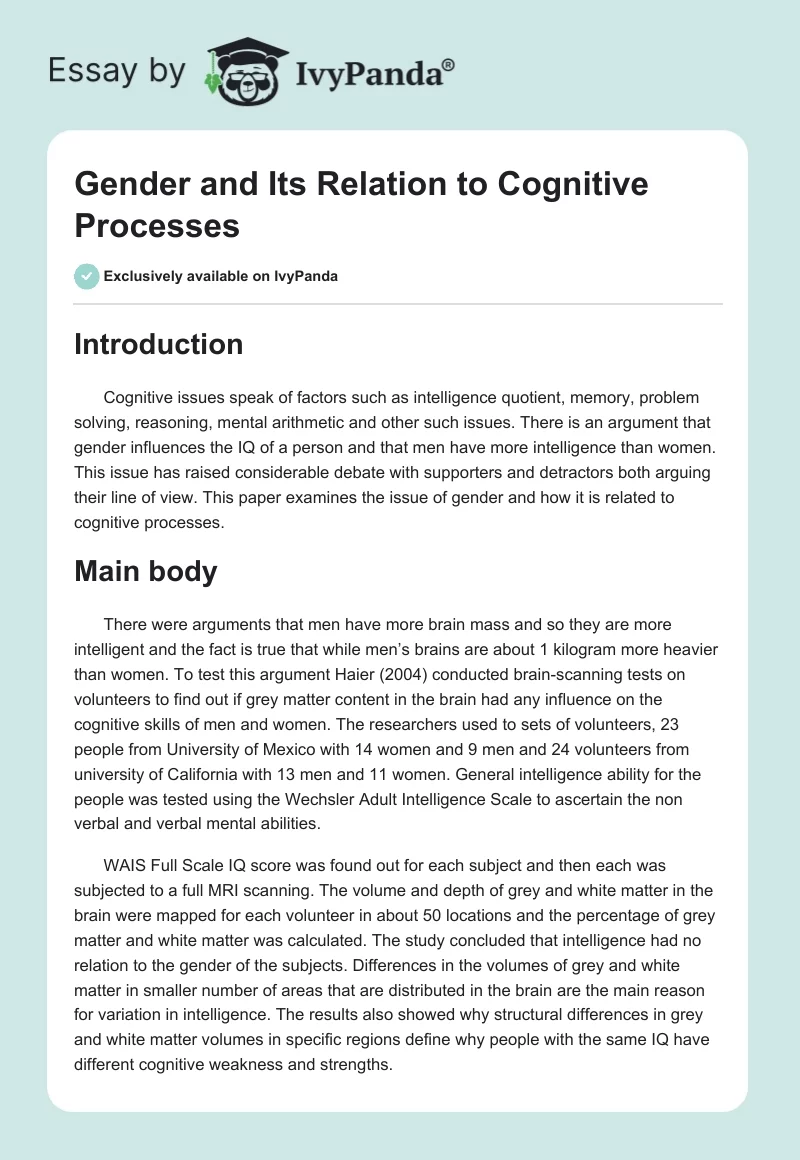 Gender and Its Relation to Cognitive Processes. Page 1