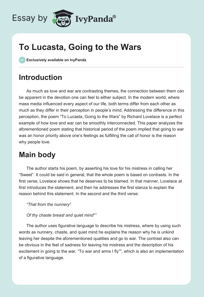 To Lucasta, Going to the Wars. Page 1