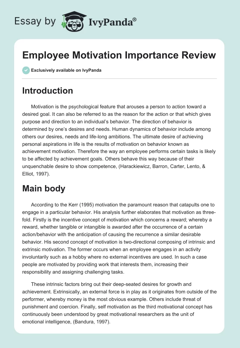 Employee Motivation Importance Review. Page 1