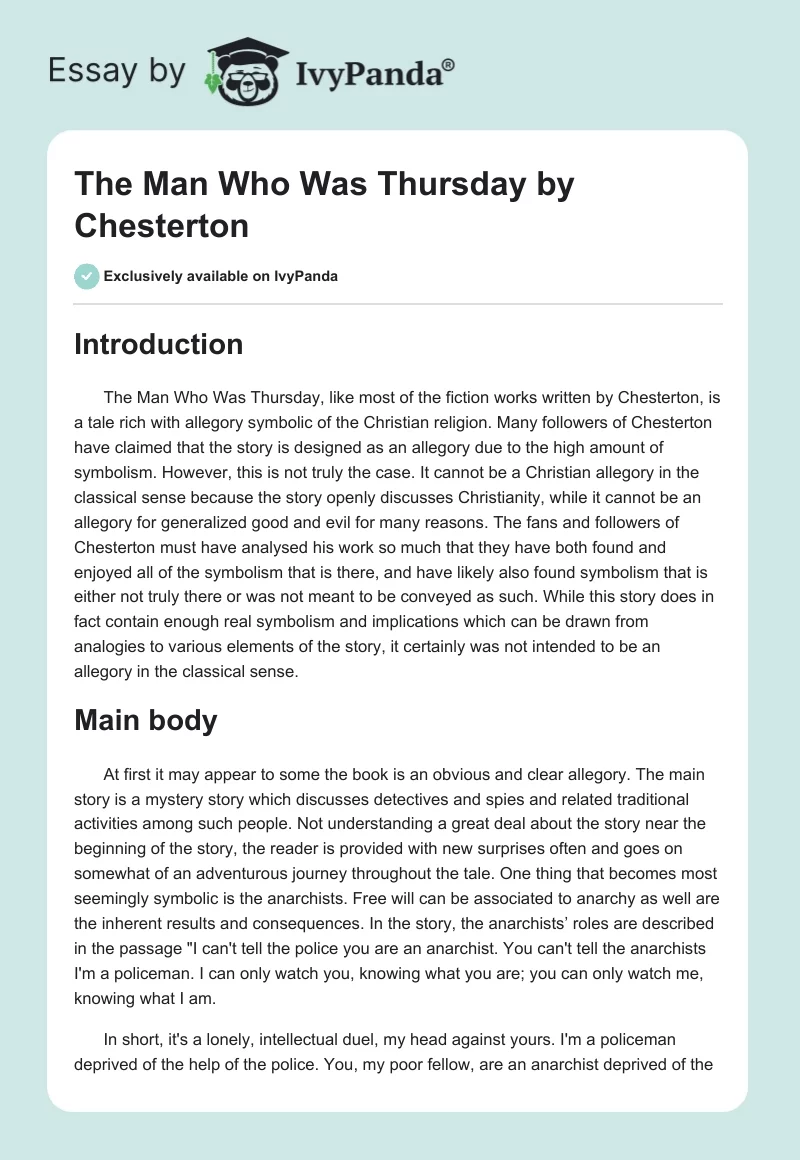 The Man Who Was Thursday by Chesterton. Page 1