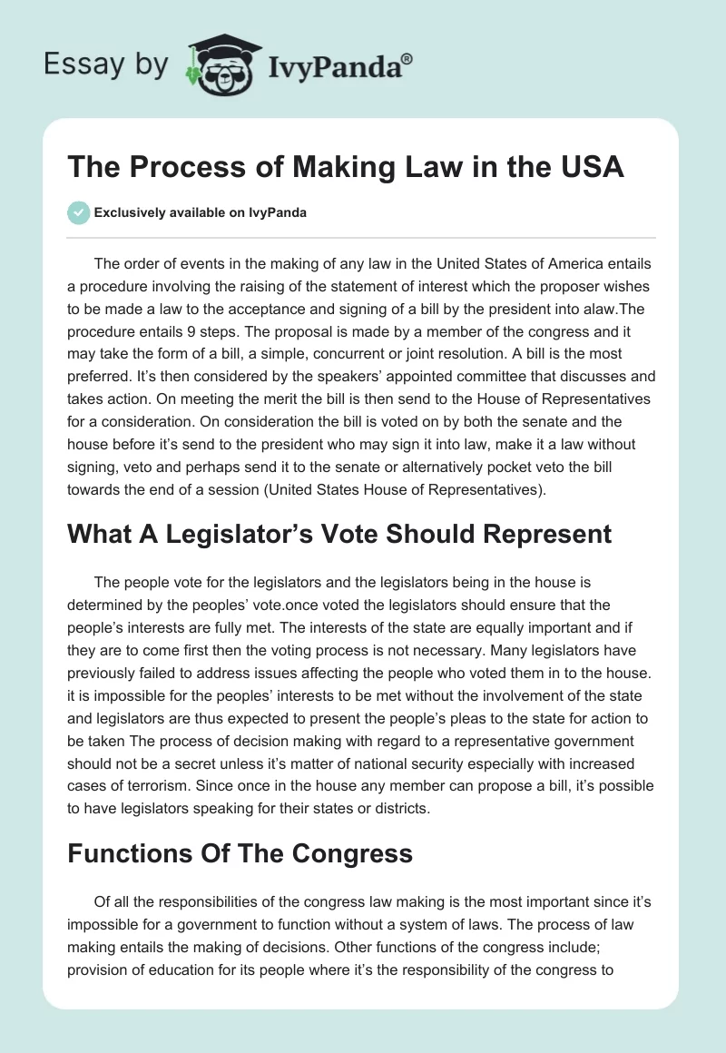 The Process of Making Law in the USA. Page 1
