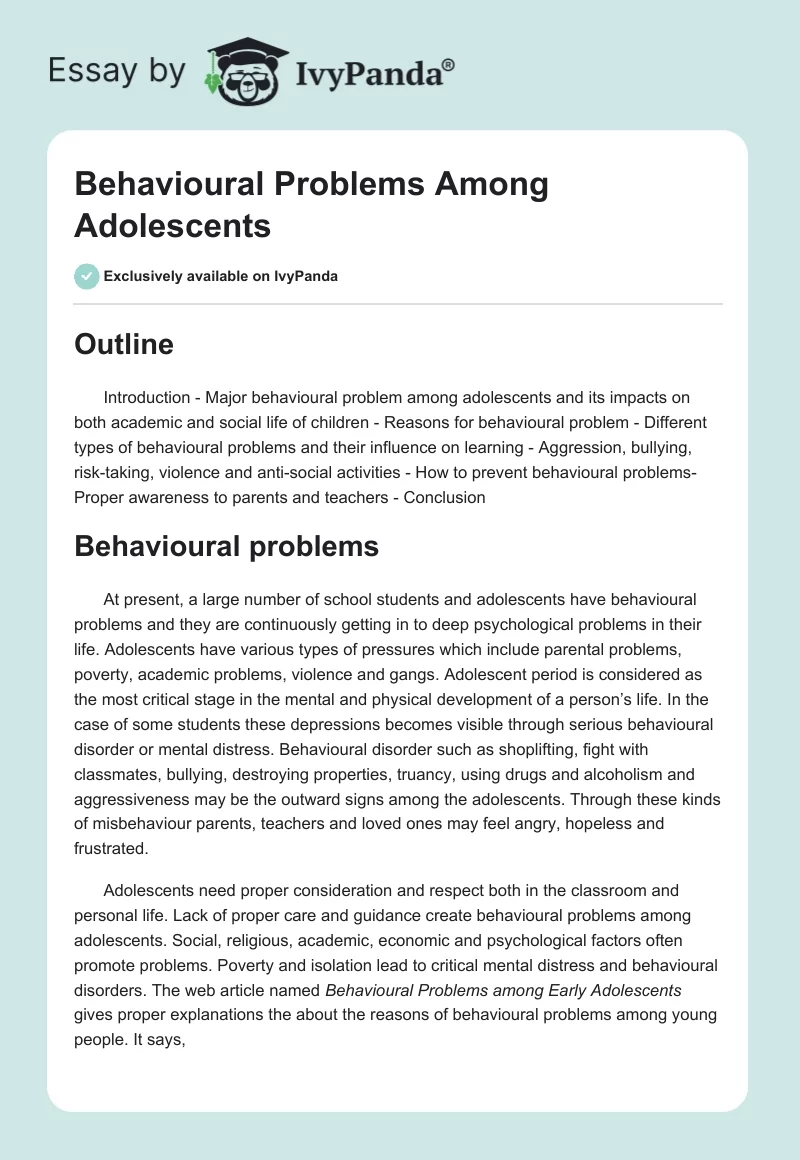 Behavioural Problems Among Adolescents. Page 1