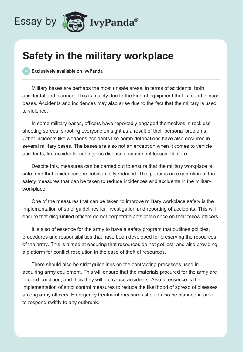 Safety in the Military Workplace. Page 1