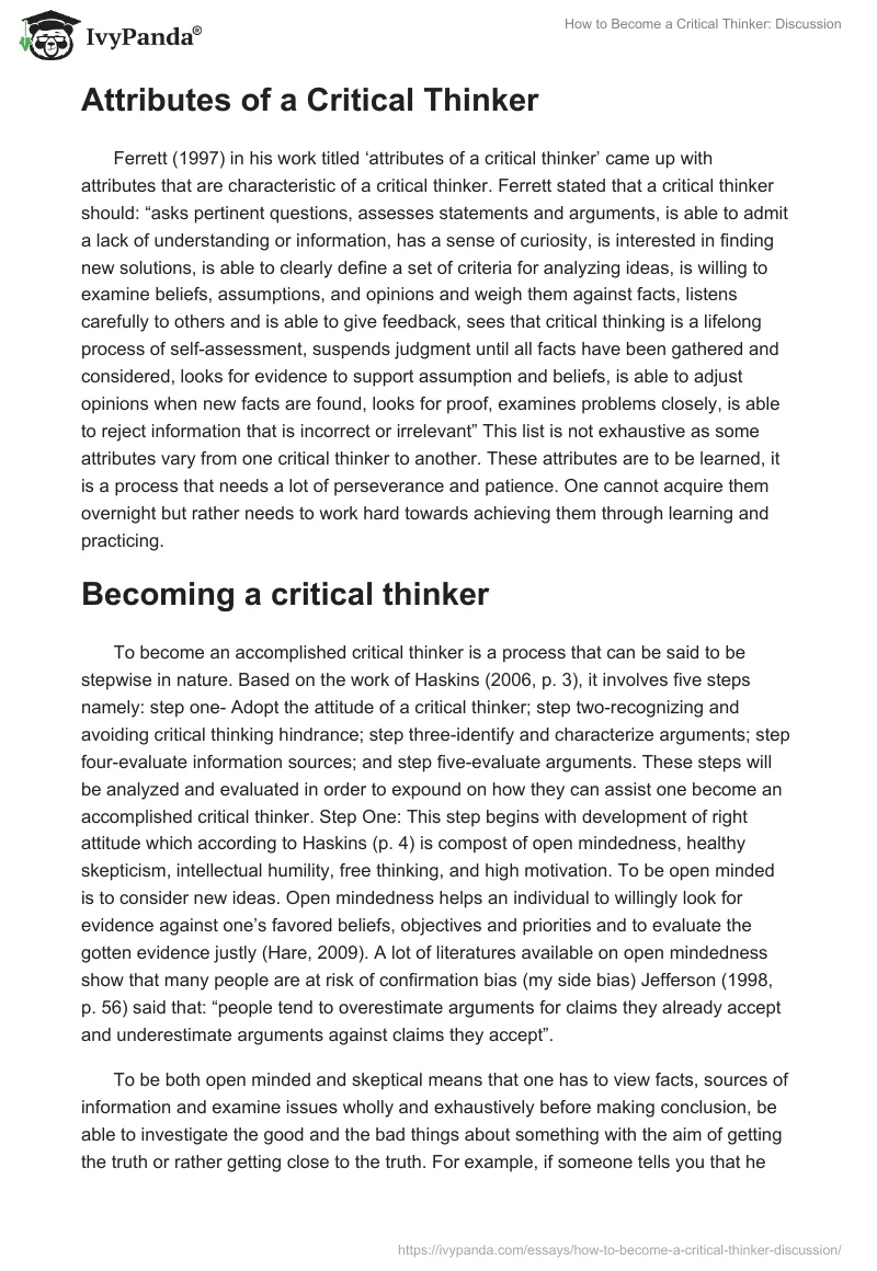How to Become a Critical Thinker: Discussion. Page 2