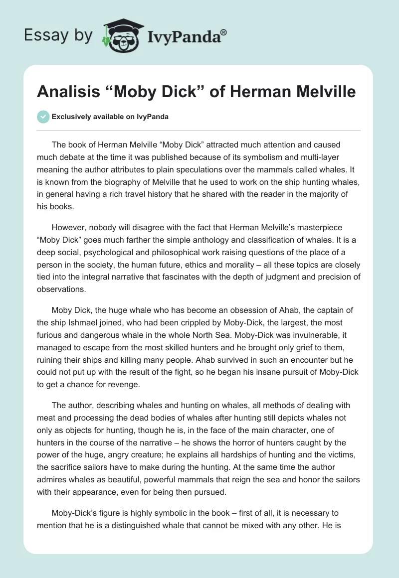 Analisis “Moby Dick” of Herman Melville. Page 1