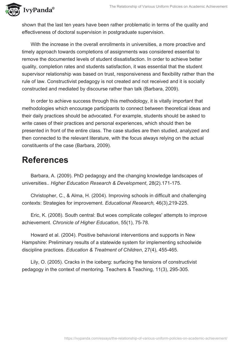 The Relationship of Various Uniform Policies on Academic Achievement. Page 3