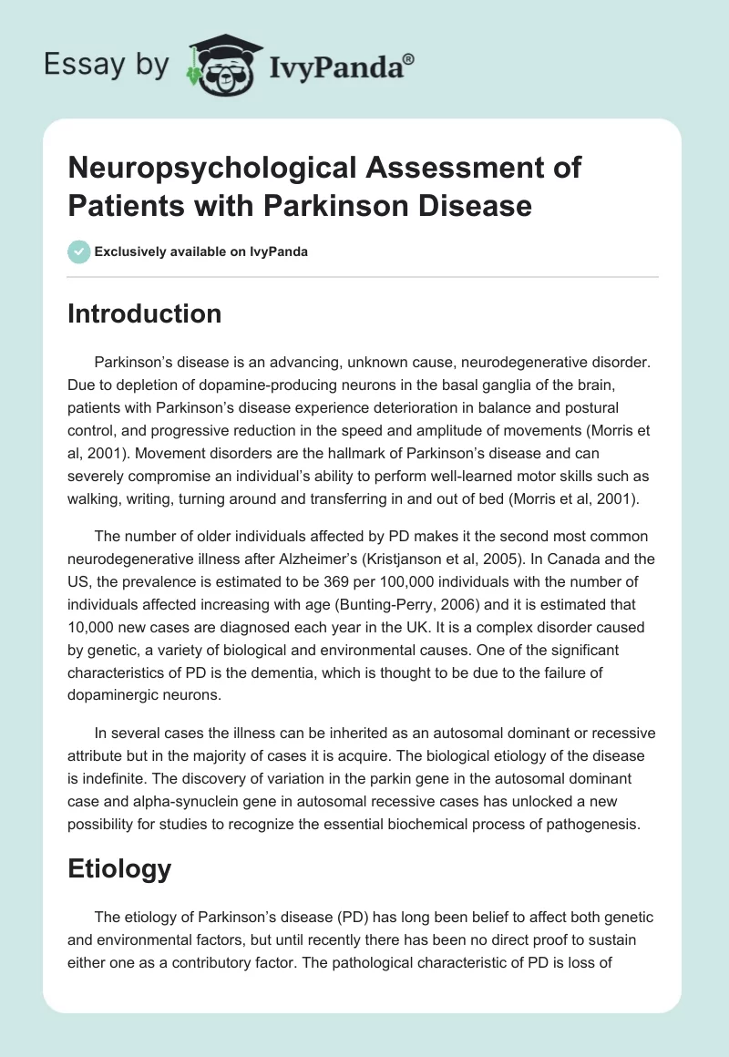 Neuropsychological Assessment of Patients With Parkinson Disease. Page 1