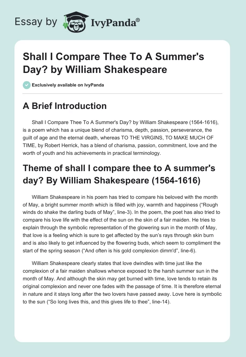 Shall I Compare Thee To A Summer's Day? by William Shakespeare. Page 1