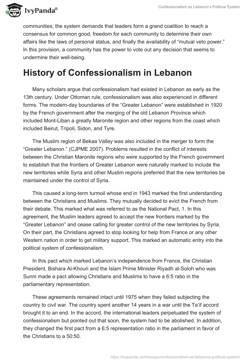 Confessionalism as Lebanon’s Political System. Page 2