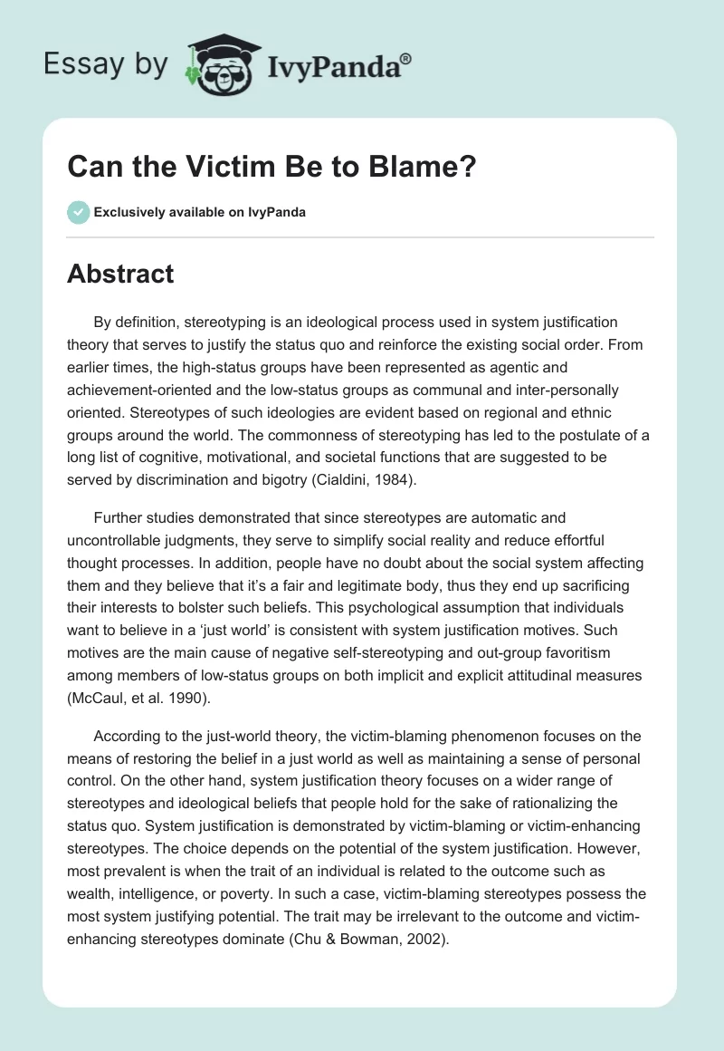 Can the Victim Be to Blame?. Page 1