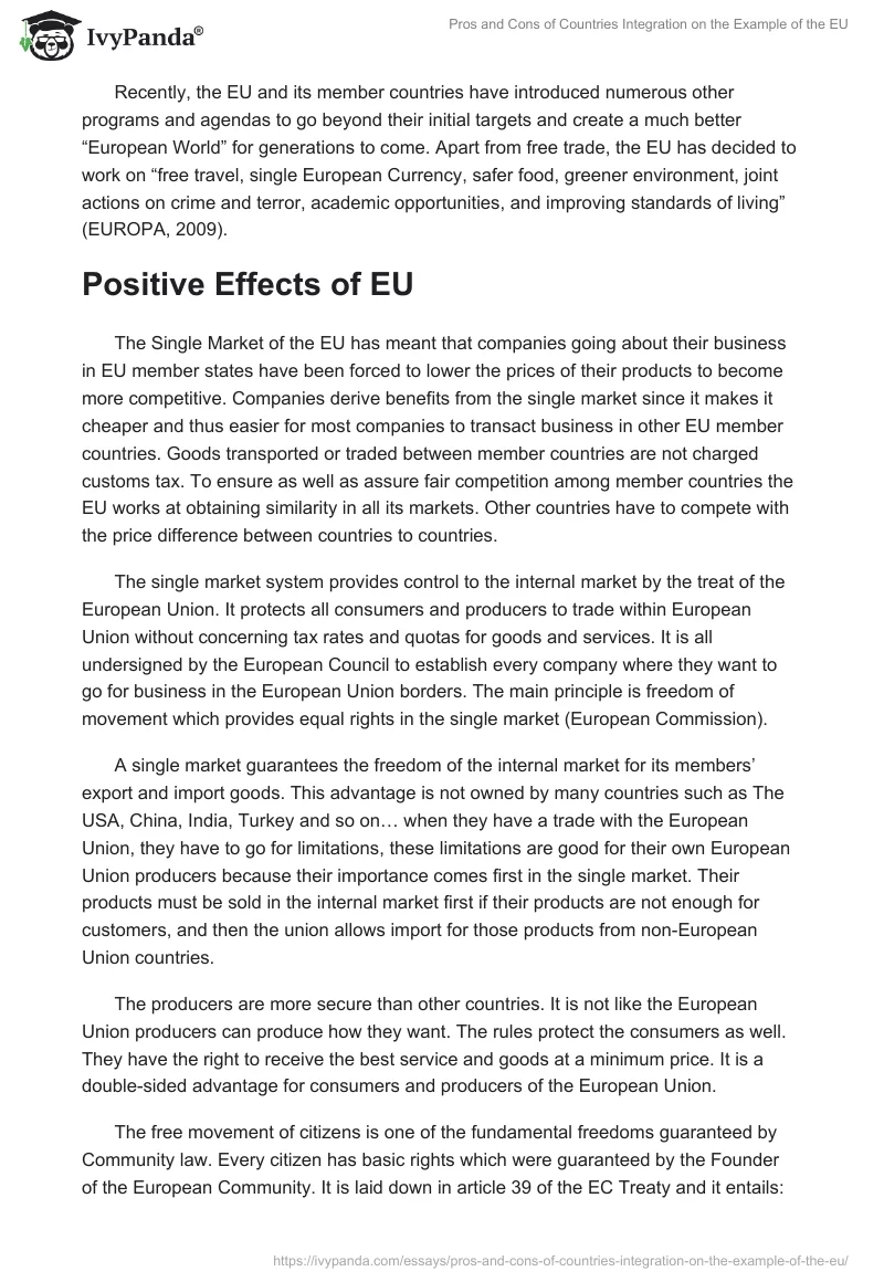 Pros and Cons of Countries Integration on the Example of the EU. Page 2