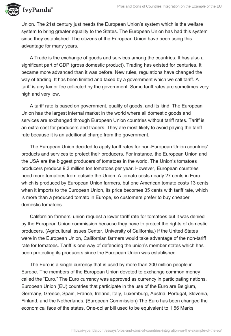Pros and Cons of Countries Integration on the Example of the EU. Page 5
