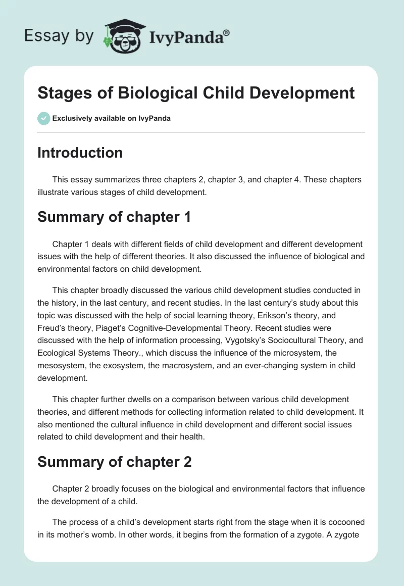Stages of Biological Child Development. Page 1