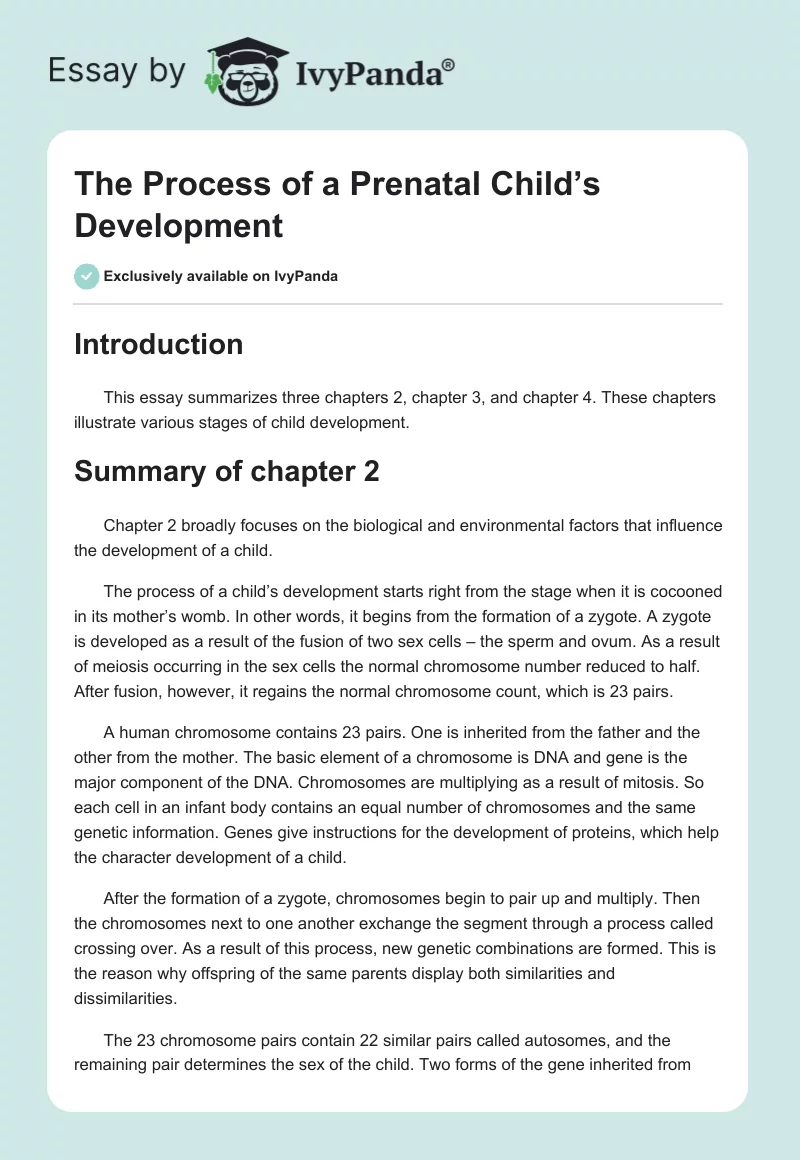 The Process of a Prenatal Child’s Development. Page 1