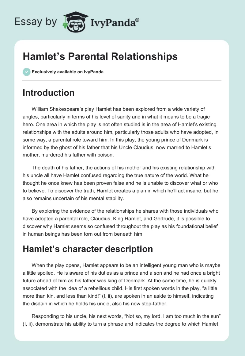 Hamlet’s Parental Relationships. Page 1