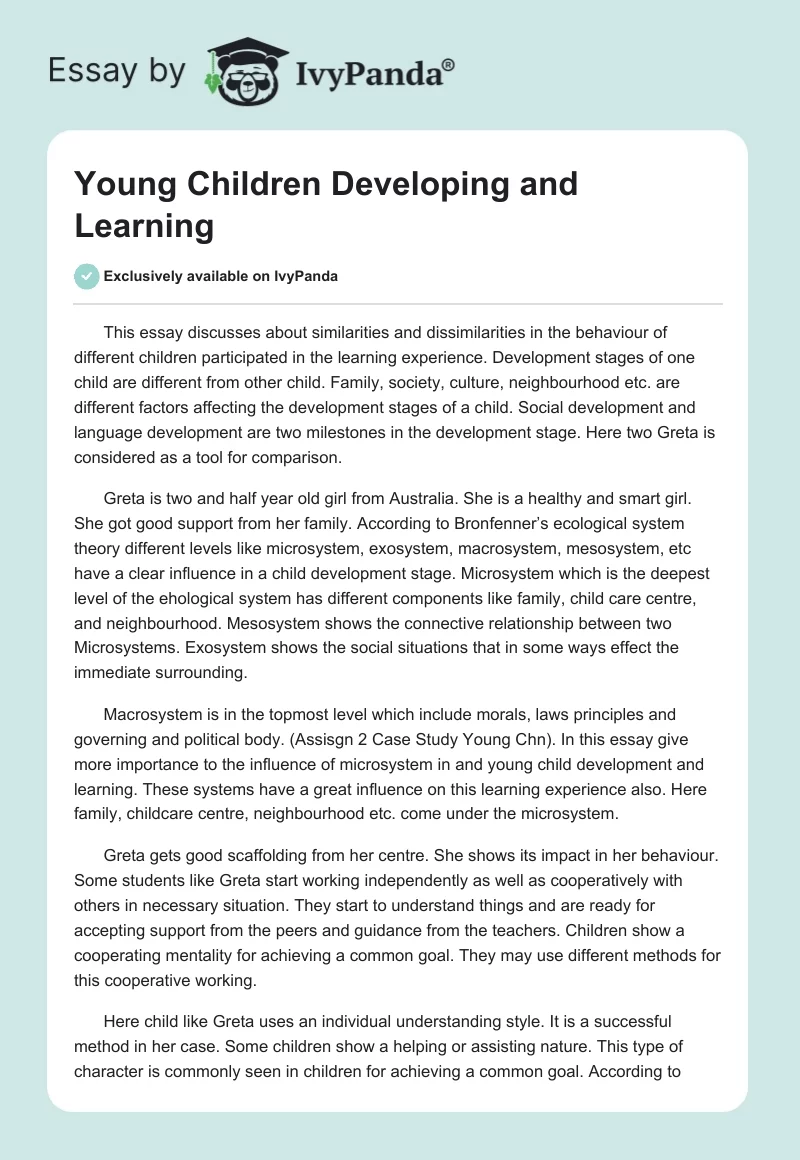 Young Children Developing and Learning. Page 1