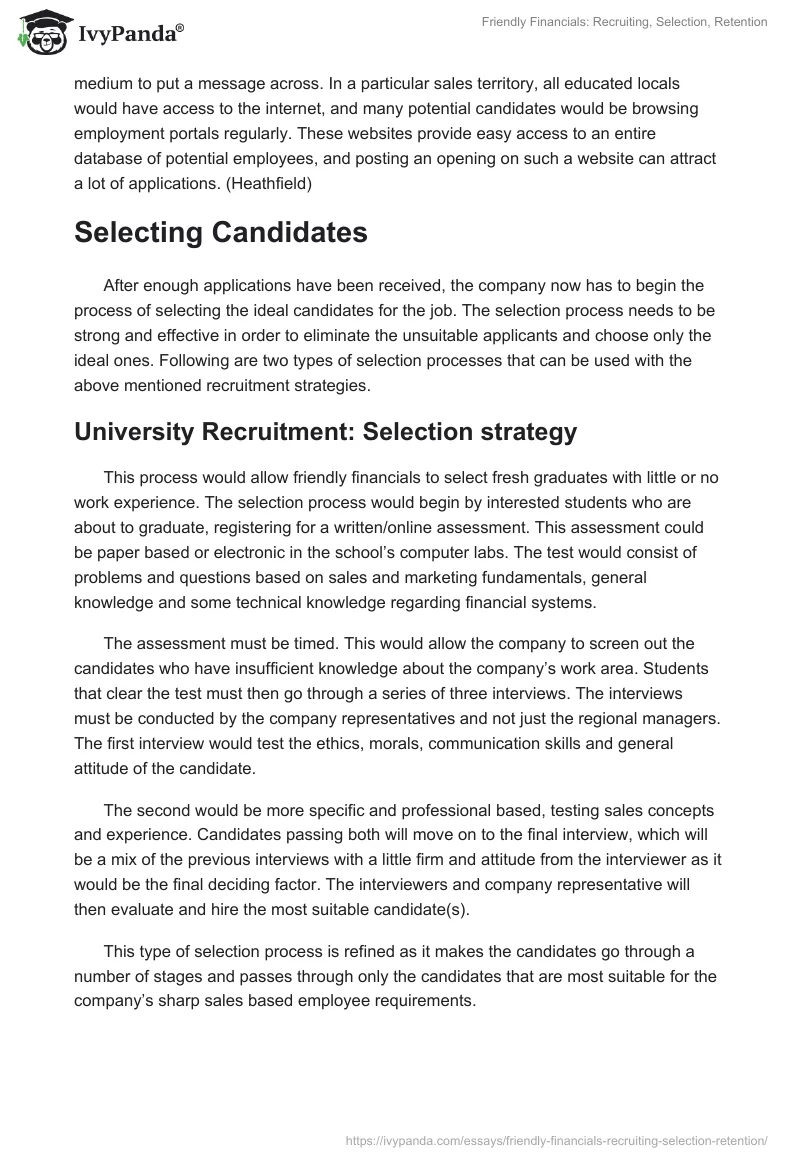 Friendly Financials: Recruiting, Selection, Retention. Page 2