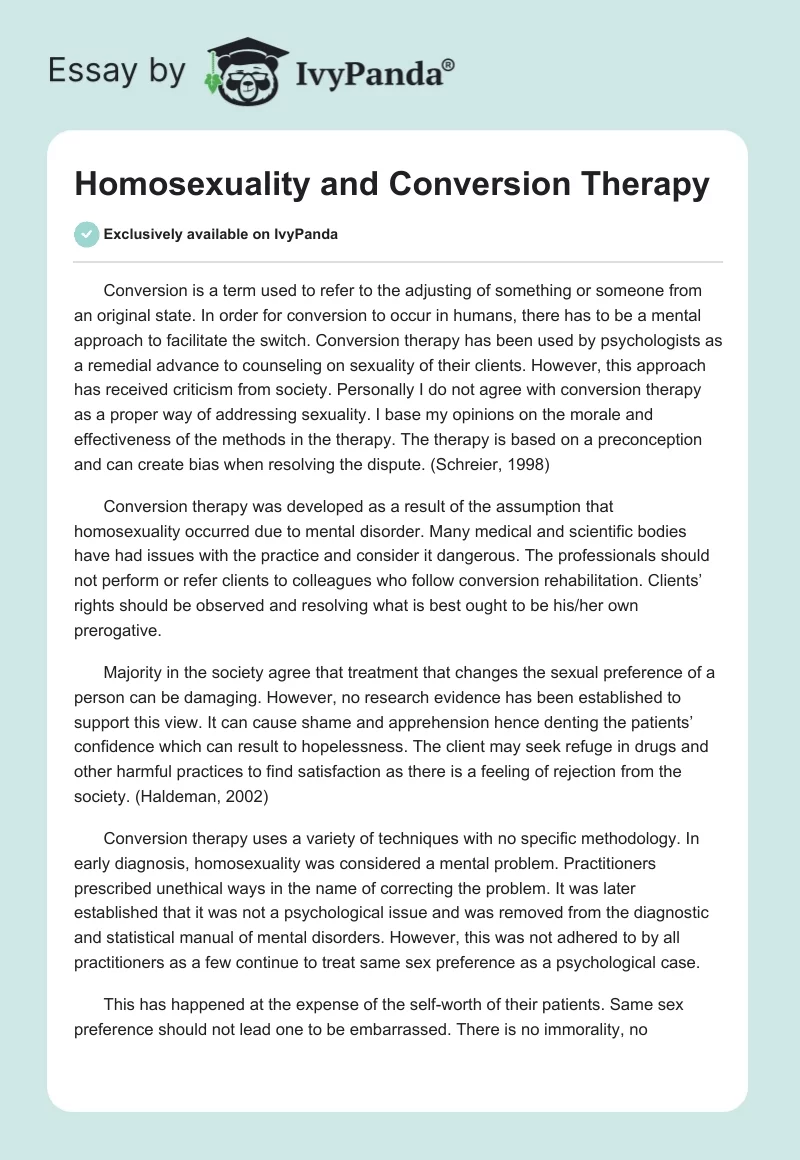 Homosexuality and Conversion Therapy. Page 1