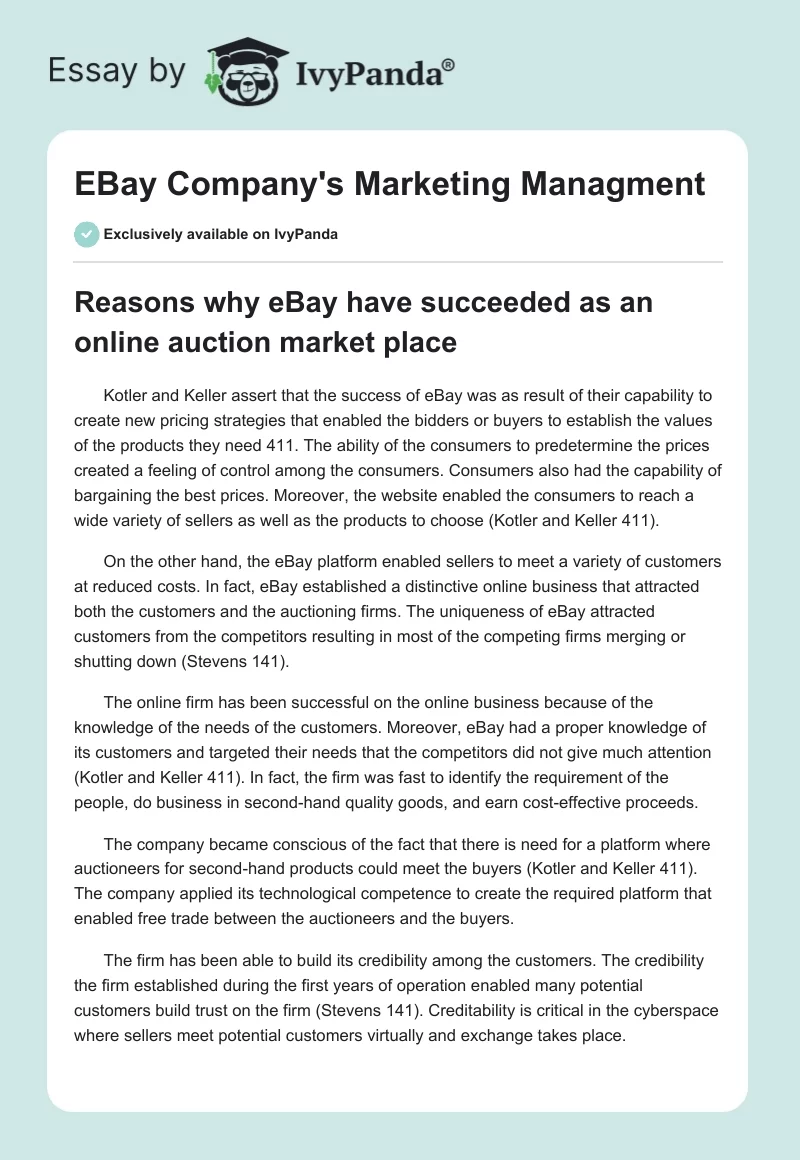 EBay Company's Marketing Managment. Page 1