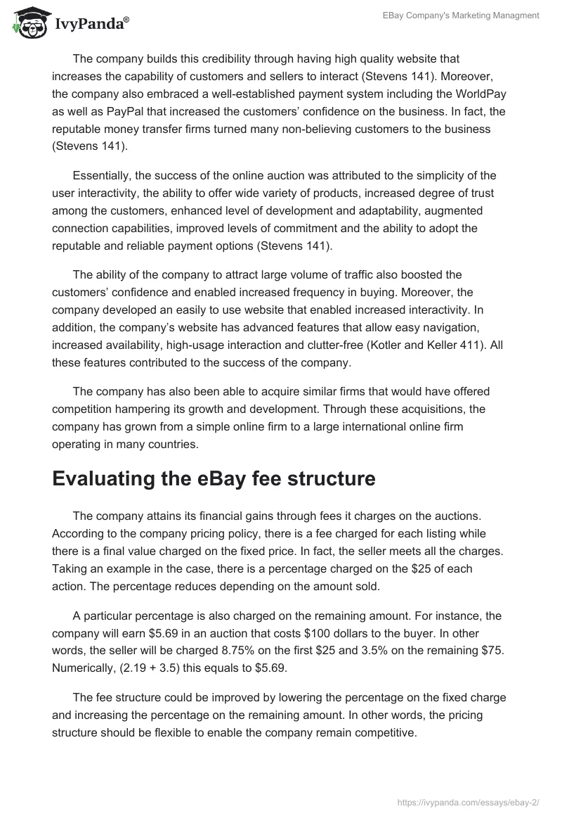 EBay Company's Marketing Managment. Page 2