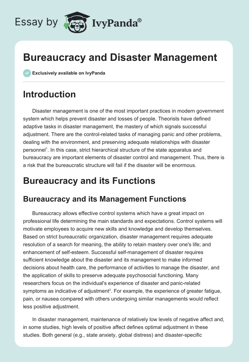 Bureaucracy and Disaster Management. Page 1