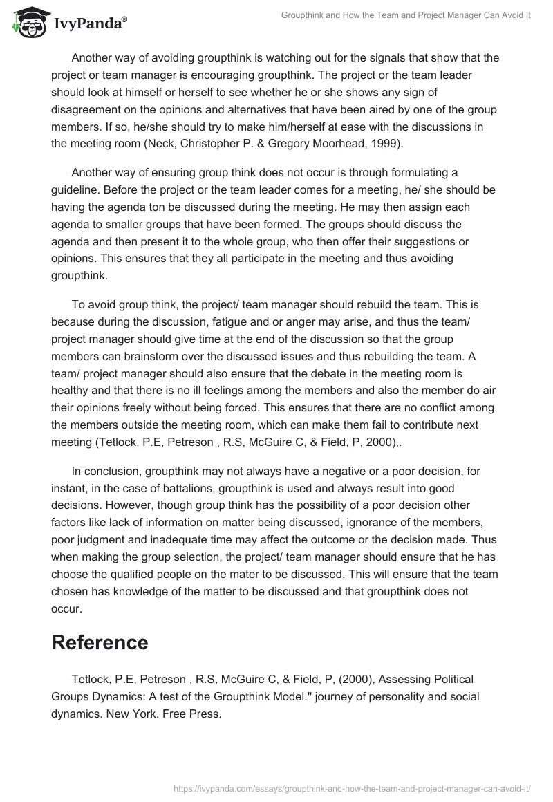 Groupthink and How the Team and Project Manager Can Avoid It. Page 2