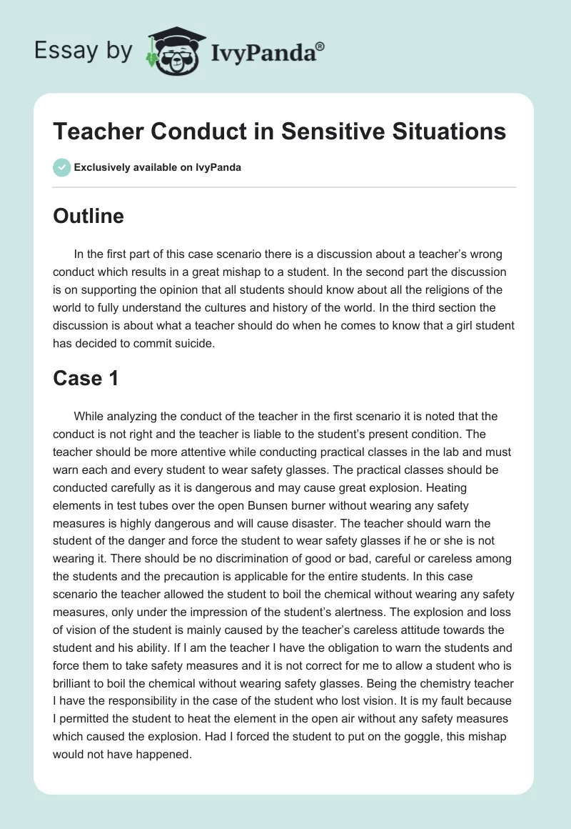 Teacher Conduct in Sensitive Situations. Page 1