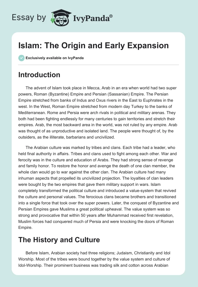 Islam: The Origin and Early Expansion. Page 1