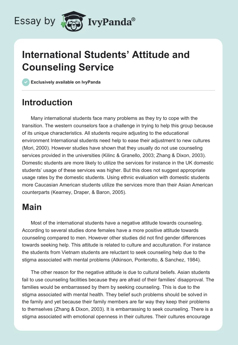 International Students’ Attitude and Counseling Service. Page 1