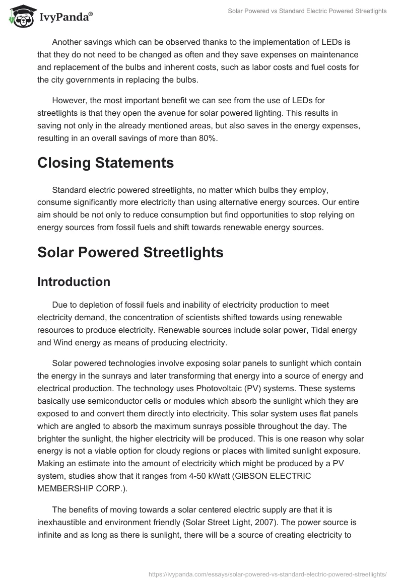 Solar Powered vs Standard Electric Powered Streetlights. Page 4