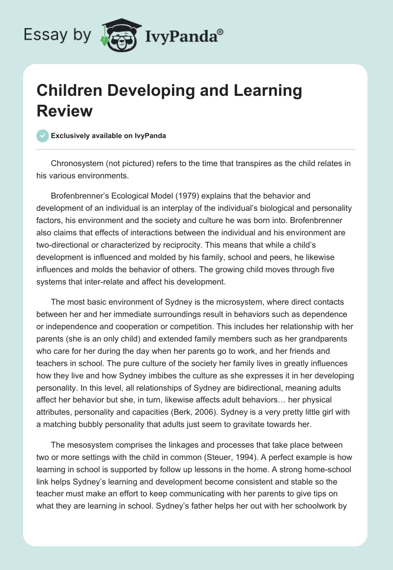 Children Developing and Learning Review. Page 1