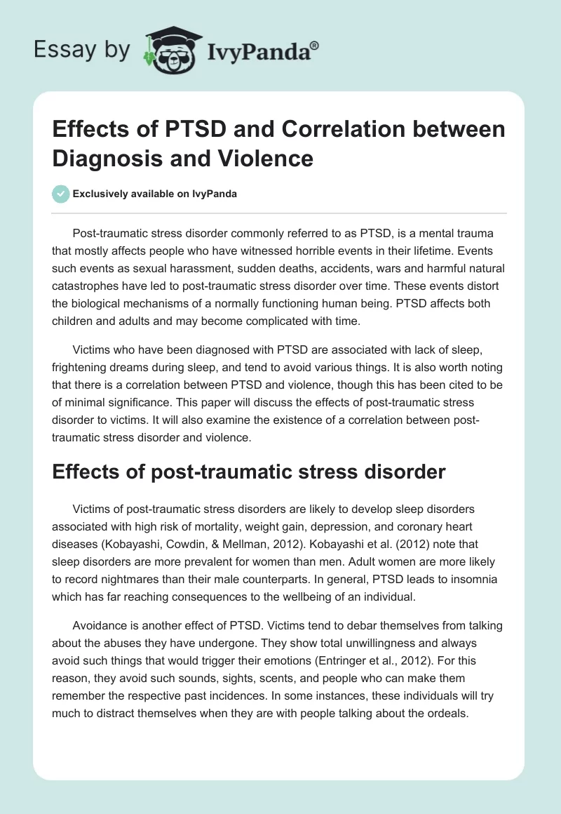 Effects of PTSD and Correlation between Diagnosis and Violence. Page 1