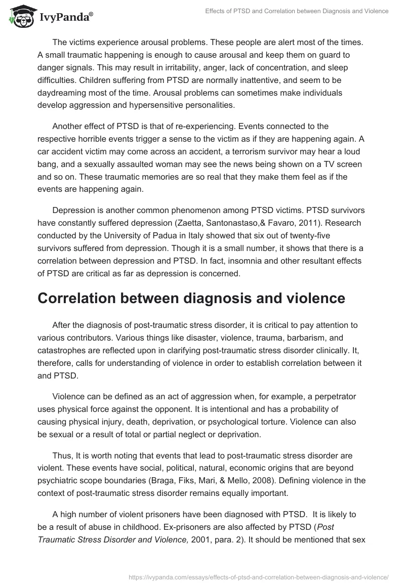Effects of PTSD and Correlation between Diagnosis and Violence. Page 2