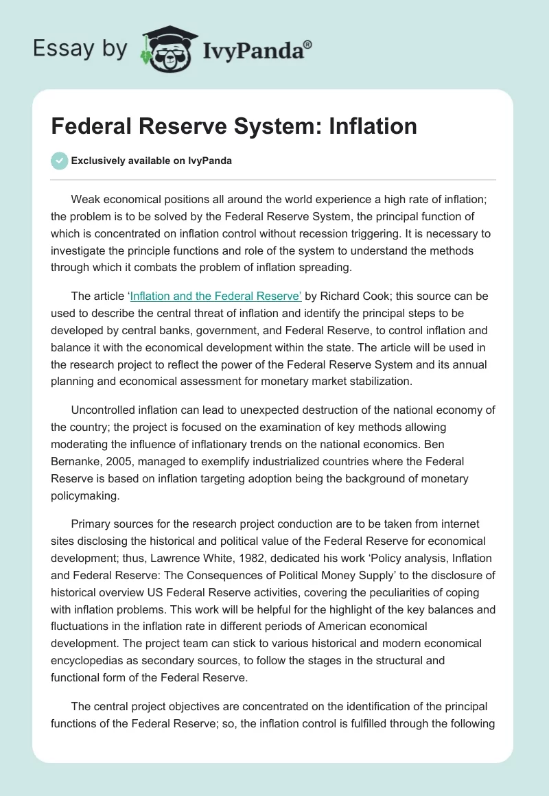 Federal Reserve System: Inflation. Page 1