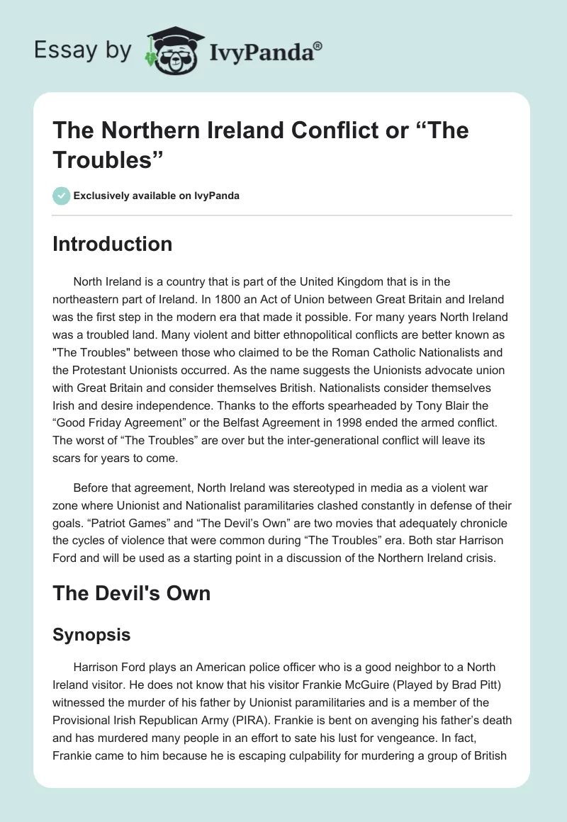 The Northern Ireland Conflict or “The Troubles”. Page 1