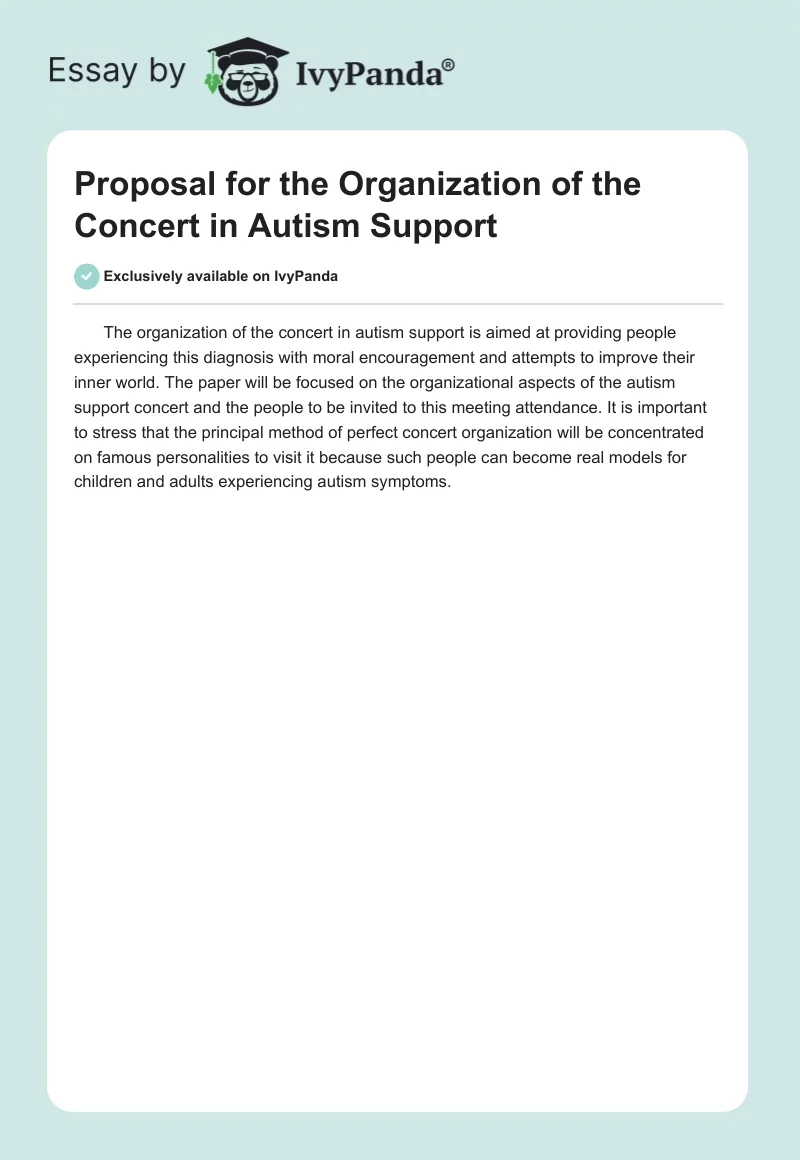 Proposal for the Organization of the Concert in Autism Support. Page 1