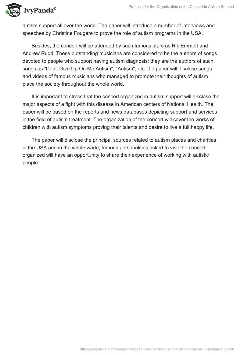 Proposal for the Organization of the Concert in Autism Support. Page 3
