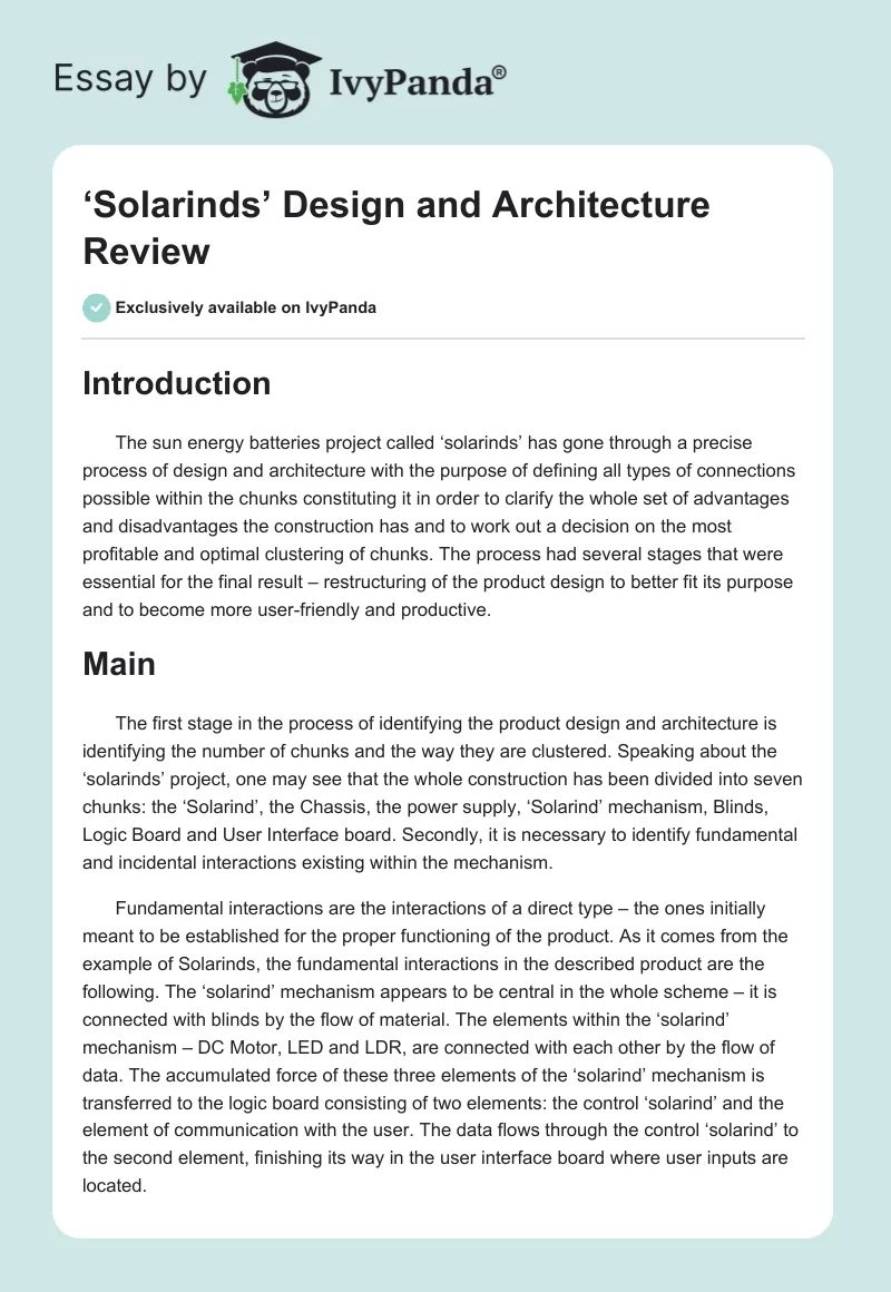 ‘Solarinds’ Design and Architecture Review. Page 1