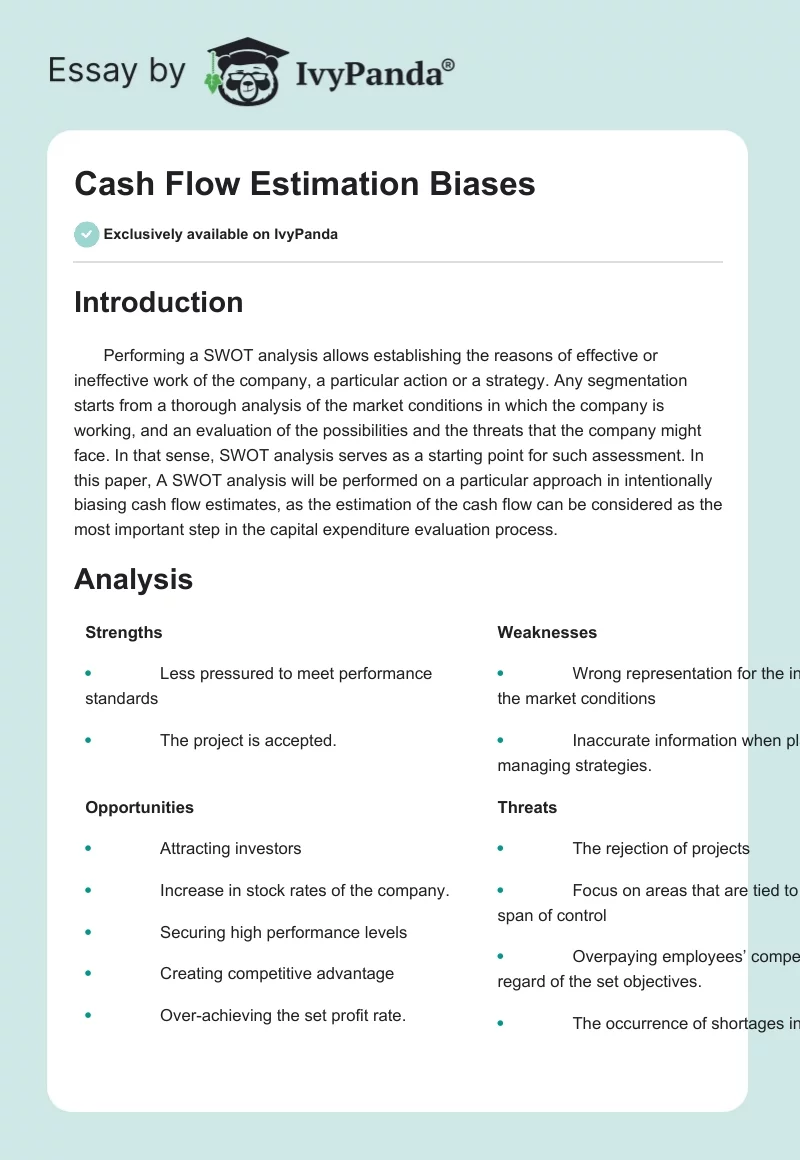 Cash Flow Estimation Biases. Page 1
