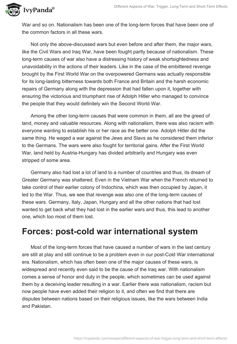 Different Aspects of War: Trigger, Long-Term and Short-Term Effects. Page 3
