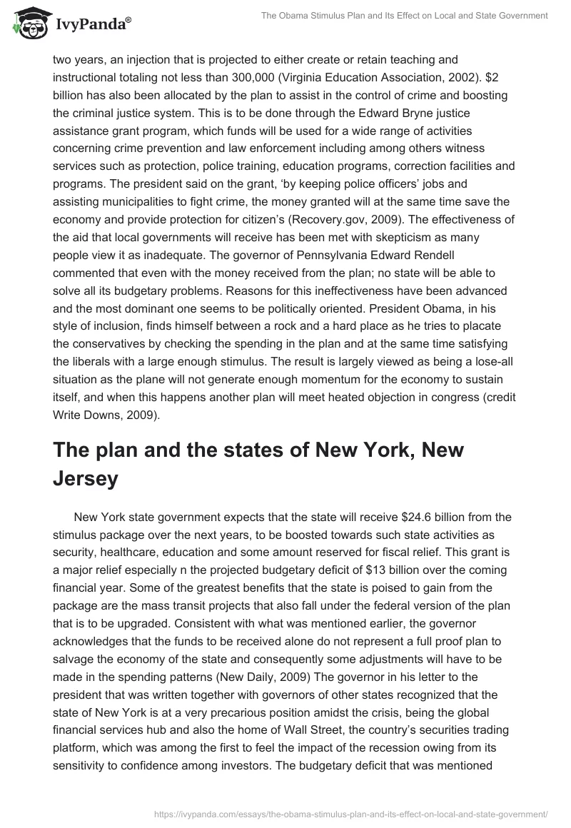 The Obama Stimulus Plan and Its Effect on Local and State Government. Page 3