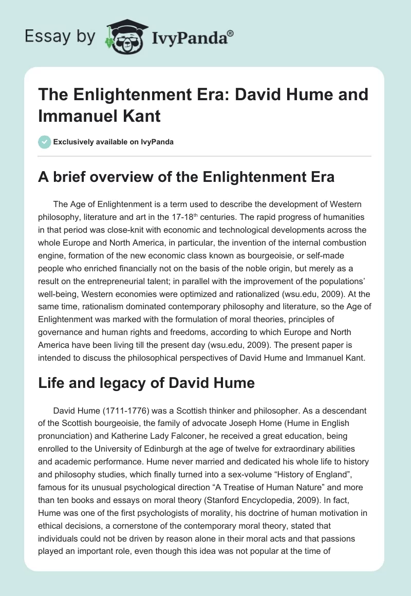 The Enlightenment Era: David Hume and Immanuel Kant. Page 1