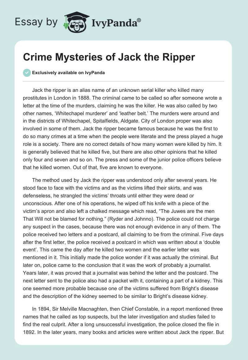 Crime Mysteries of Jack the Ripper. Page 1