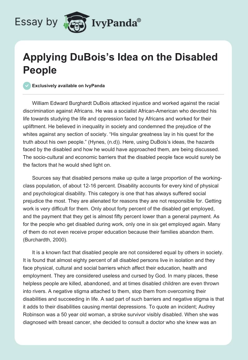 Applying DuBois’s Idea on the Disabled People. Page 1