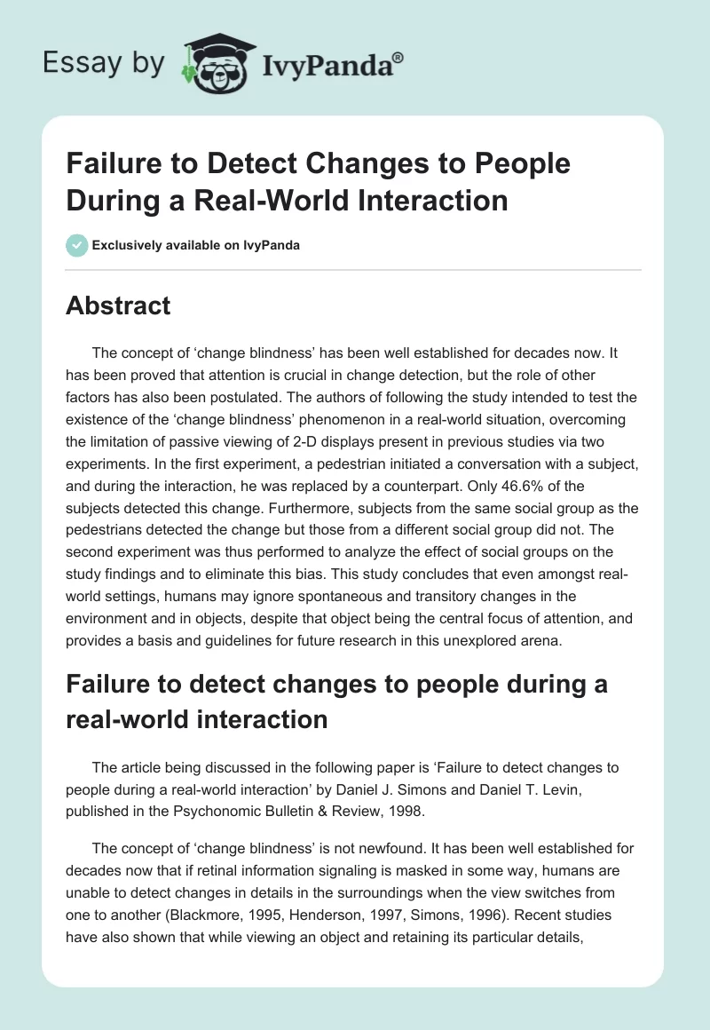 Failure to Detect Changes to People During a Real-World Interaction. Page 1