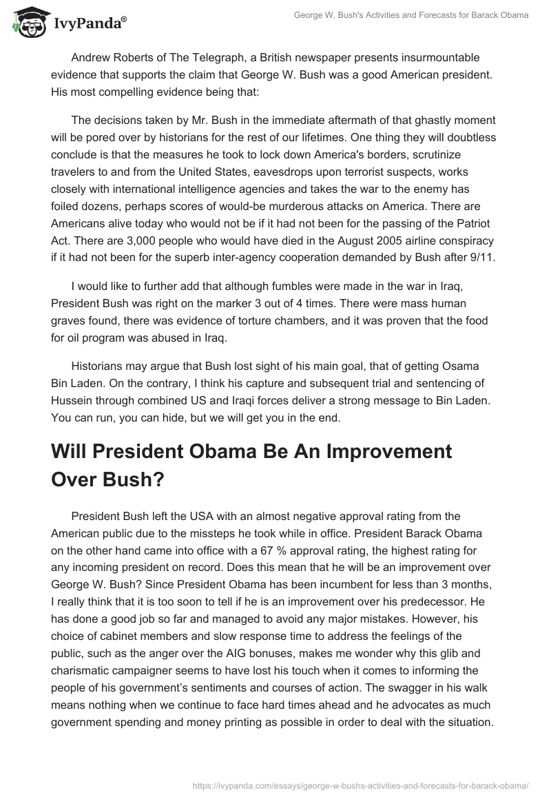 George W. Bush's Activities and Forecasts for Barack Obama. Page 2